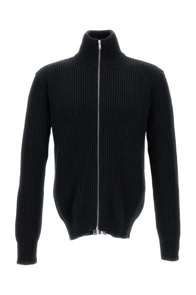 Mm6 Maison Margiela Mm6 By Maison Margiela Ribbed Wool High-neck Zip-up Sweater In Black