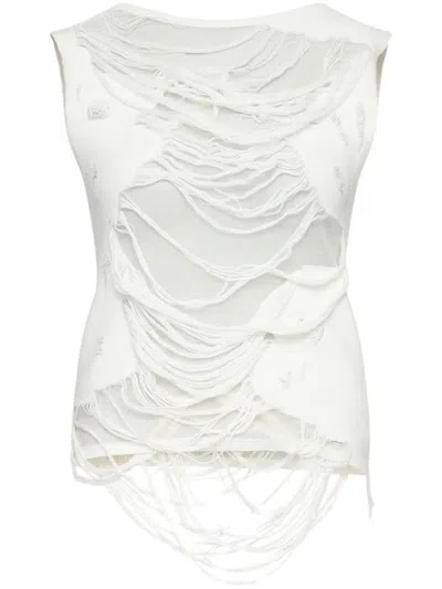 MM6 MAISON MARGIELA MM6 BY MAISON MARGIELA SLEEVELESS WHITE TOP WITH BOAT NECK
