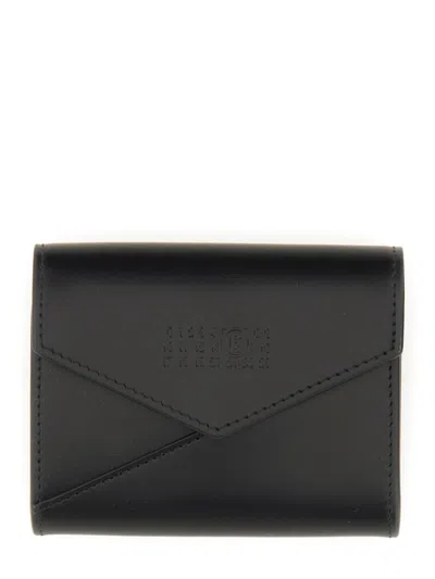 Mm6 Maison Margiela Mm6 By Maison Margiela Structured Black Leather Wallet With Embossed Logo