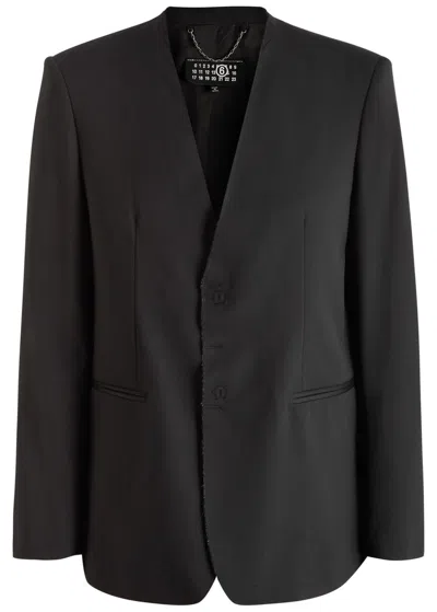 Mm6 Maison Margiela Mm6 By Maison Margiela Tailored Collarless Woven Blazer In Black