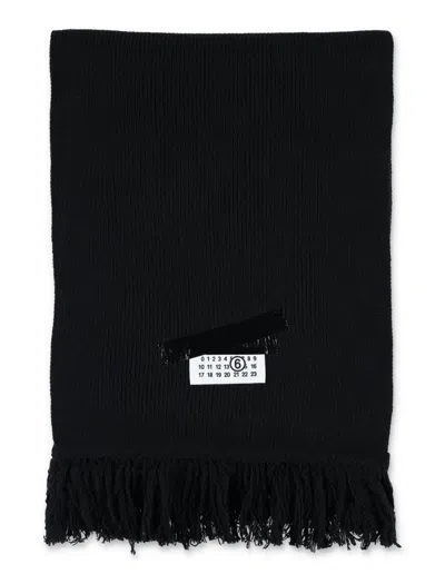 Mm6 Maison Margiela Mm6 By Maison Margiela Taped Label Wool Blend Scarf In Black
