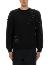 Mm6 Maison Margiela Mm6 By Maison Margiela Textured Black Wool Sweater With Relaxed Fit In Black