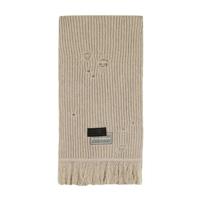 Mm6 Maison Margiela Mm6 By Maison Margiela Textured Ribbed Wool Scarf With Frayed Edges In Neutral