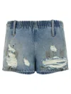 Mm6 Maison Margiela Mm6 By Maison Margiela Used-effect Cotton Denim Shorts With Elastic Waistband In Blue