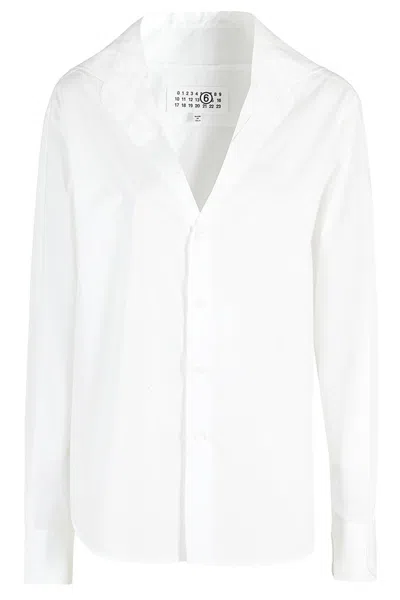Mm6 Maison Margiela Mm6 By Maison Margiela V-neck Long Shirt In White