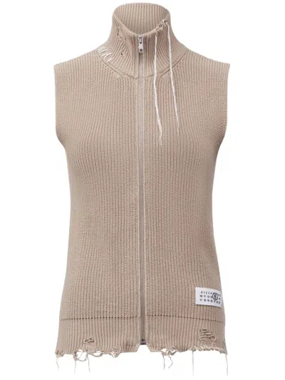 Mm6 Maison Margiela Mm6 By Maison Margiela Zip-up Knitted Top In Beige
