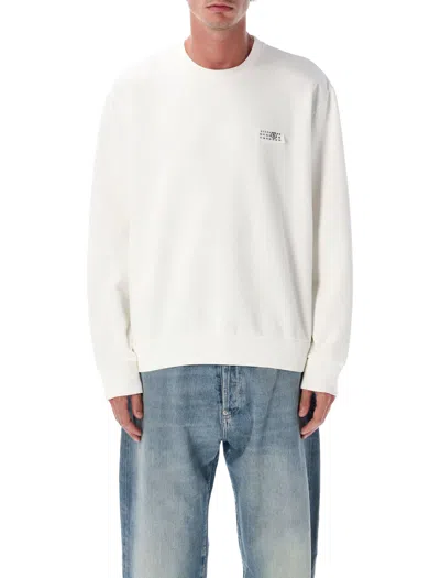 Mm6 Maison Margiela Mm6 Cotton Crewneck Sweatshirt With Numeric Logo In White