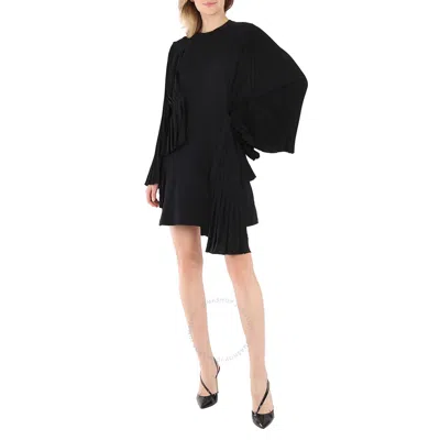 Mm6 Maison Margiela Mm6 Ladies Black Asymmetrical Pleated Cotton Jersey Dress