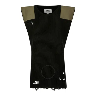 Mm6 Maison Margiela Mm6 Ladies Black Distressed Panelled Ribbed Vest