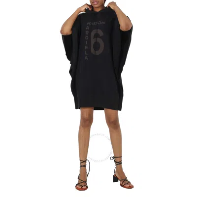 Mm6 Maison Margiela Mm6 Ladies Black Logo Print Hooded Dress