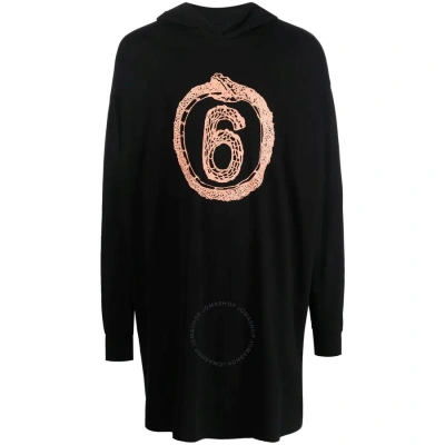 Mm6 Maison Margiela Mm6 Ladies Black Snake Logo-print Shirt Dress