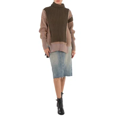 Mm6 Maison Margiela Mm6 Ladies Green Contrasting Panel-detail Chunky-knit Jumper In Neutral