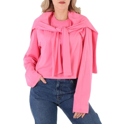 Mm6 Maison Margiela Mm6 Ladies Neon Pink Draped Split-sleeve Top