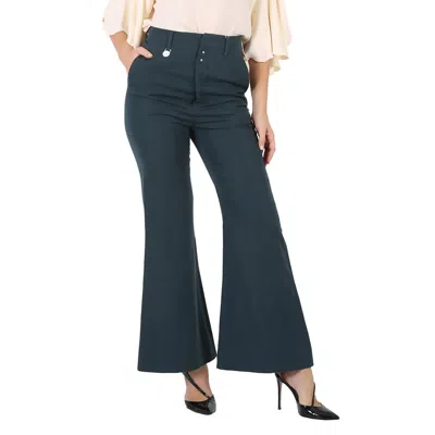 MM6 MAISON MARGIELA MM6 LADIES PETROL GREEN HIGH-WAISTED FLARED TROUSERS