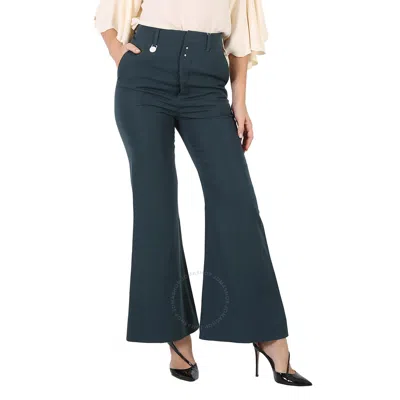 Mm6 Maison Margiela Mm6 Ladies Petrol Green High-waisted Flared Trousers