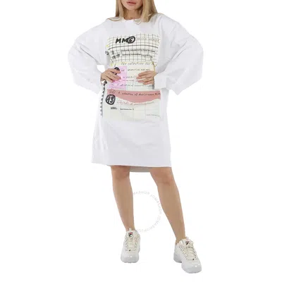 Mm6 Maison Margiela Mm6 Ladies White Graphic Print Cotton Sweatshirt Dress