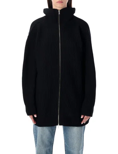 Mm6 Maison Margiela Ribbed Wool-blend Cardigan Dress In Black
