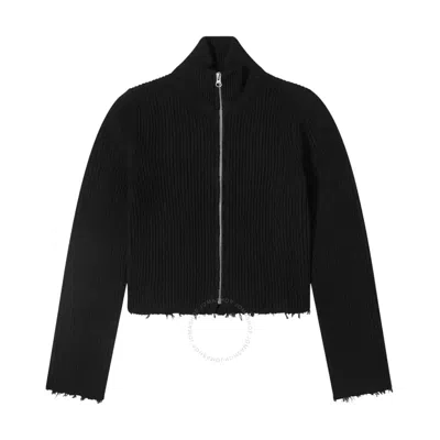 Mm6 Maison Margiela Mm6 Ribbed Knit Cotton Zip-up Cardigan In Black