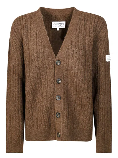 Mm6 Maison Margiela Mm6 Sneck V Cardigan With Top Paint Logo In Brown