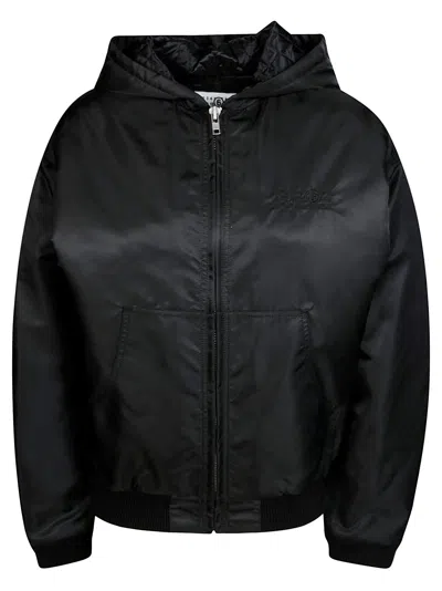 Mm6 Maison Margiela Hooded Sports Jacket Ribbed Cuffs In Black