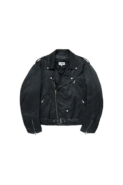 MM6 MAISON MARGIELA MM6 WASHED COTTON BIKER JACKET BLACK