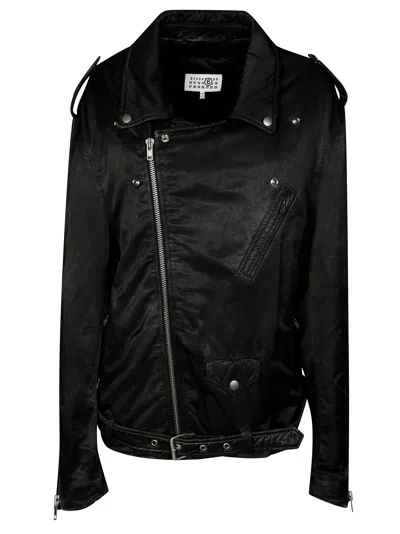Mm6 Maison Margiela Mm6 Washed Cotton Biker Jacket In Black