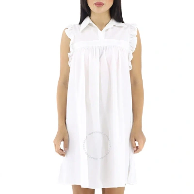 Mm6 Maison Margiela Mm6 White Ruffle Sleeves Jacquard Smocked Dress In White Mix Jacquard