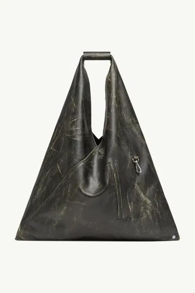 Mm6 Maison Margiela Mm6 Women Circular Leather Handbag In H4524 Black/almond Buff