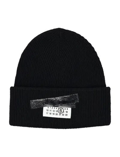 Mm6 Maison Margiela Mm6 Wool Blend Ribbed Beanie Black