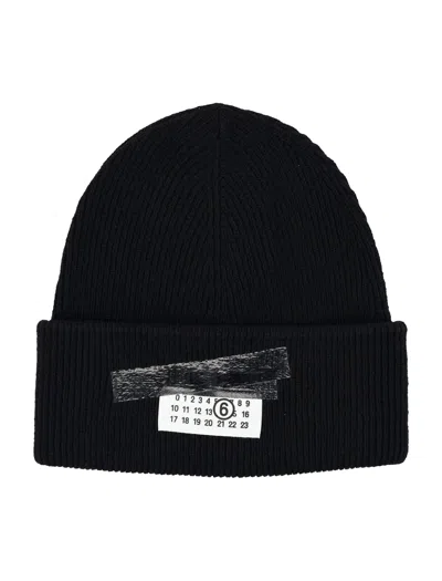 MM6 MAISON MARGIELA MM6 WOOL BLEND RIBBED BEANIE BLACK