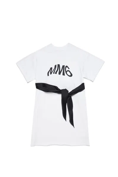 Mm6 Maison Margiela Kids' Mm6d49u Dress Maison Margiela Black And White Cotton Dress With Mm6 Logo In M6c01