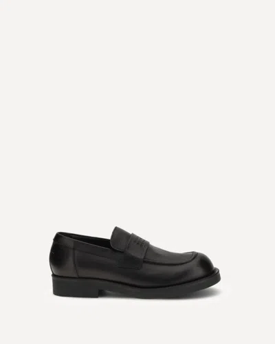 Mm6 Maison Margiela Black Calf Leather Bos Taurus Slip-on Loafers