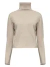 Mm6 Maison Margiela Cropped Beige Sweater With High Turtleneck In Neutral