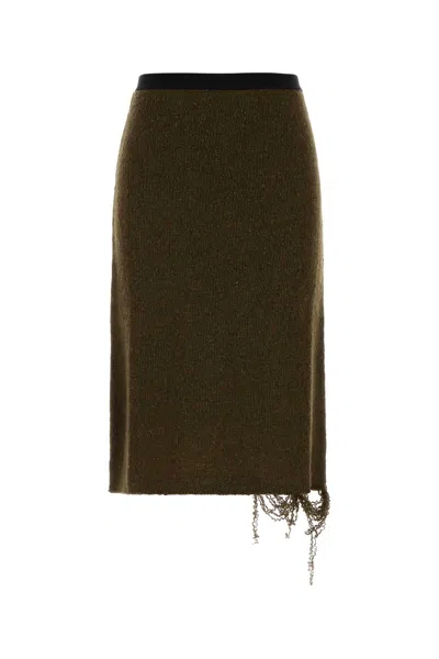 Mm6 Maison Margiela Distressed Wool-blend Midi Skirt In Green