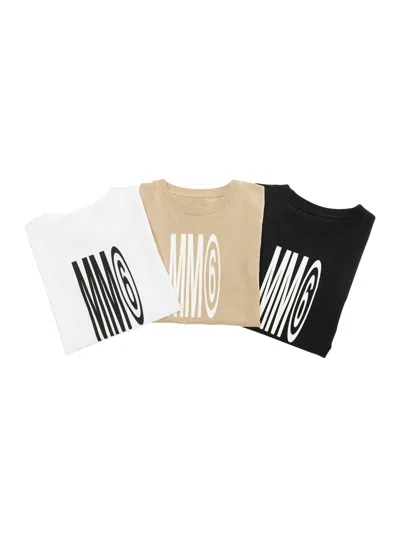 Mm6 Maison Margiela Kids' Multicolor Set Of Three T-shirts With Logo Print On The Front In Cotton Boy