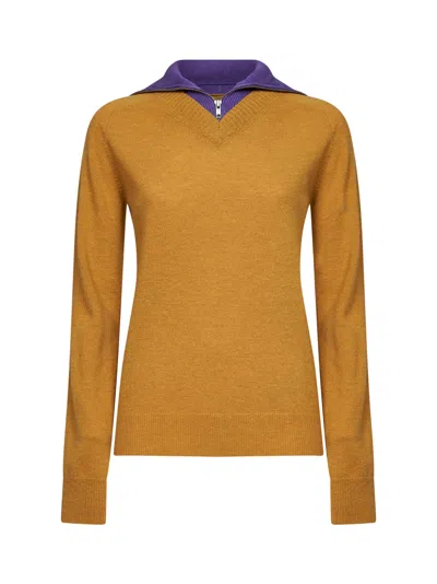Mm6 Maison Margiela Mustard Wool Blend Sweater With Contrasting Collar In Multi