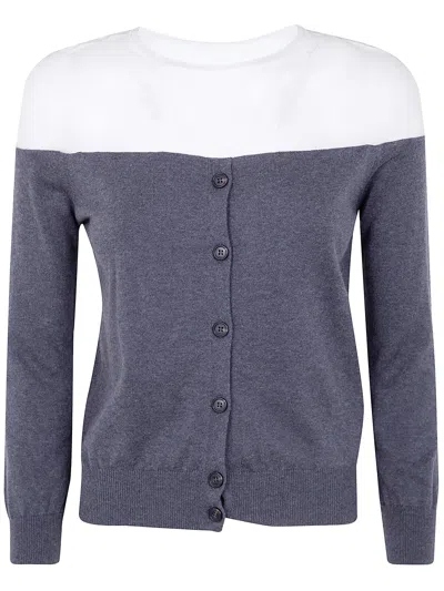Mm6 Maison Margiela Knit Cardigan With Sheer Yoke In Cotton Dark Grey In Gray