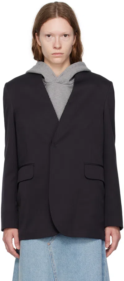 Mm6 Maison Margiela Raw-edge V-neck Blazer In 551 Dark Blue