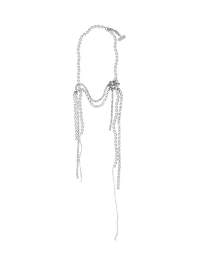 Mm6 Maison Margiela Necklace With Pearls And Rhinestones In Silver