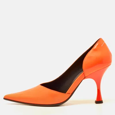 Pre-owned Mm6 Maison Margiela Neon Orange Leather Pointed Toe D'orsay Pumps Size 37
