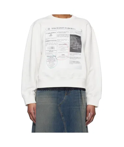 Mm6 Maison Margiela Newspaper Print Jersey Sweatshirt In White
