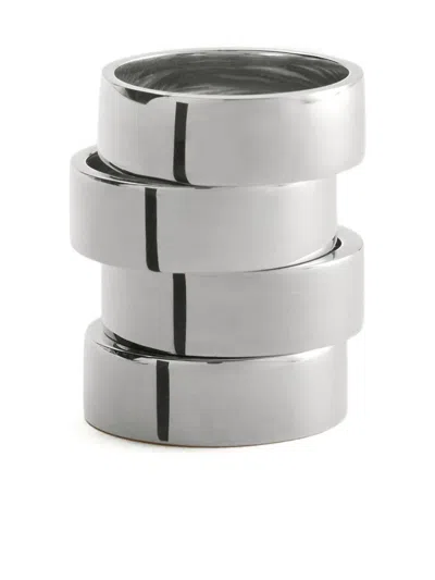 Mm6 Maison Margiela Number-engraved Stacked Rings In Metallic