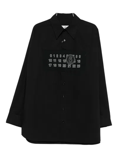 Mm6 Maison Margiela Number-plaque Cotton Shirt In Black