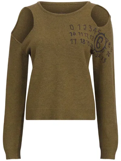 Mm6 Maison Margiela Number-print Cut-out Jumper In Green