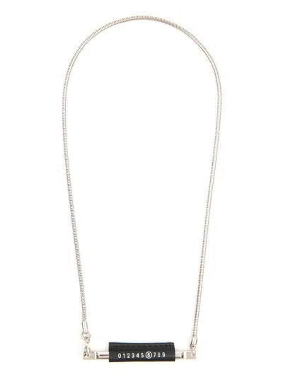 Mm6 Maison Margiela Number-print Leather Bar Necklace In Silver