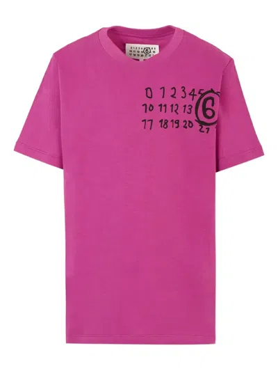 Mm6 Maison Margiela Kids' Number-print T-shirt In Pink
