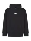 Mm6 Maison Margiela Mm6 By Maison Margiela Emblazoned Black Hoodie With Drawstring And Ribbed Finishes In Black