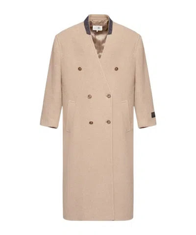 Mm6 Maison Margiela Virgin Wool Blend Coat With Numeric Signature Label In Nude