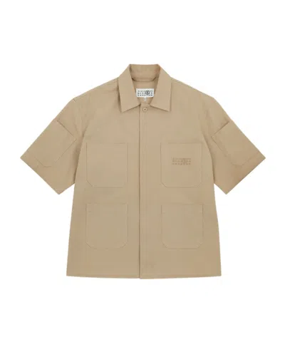 Mm6 Maison Margiela Numbers-embroidered Cotton Shirt In Nude