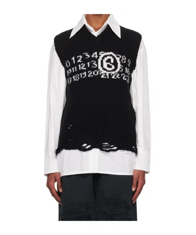 Mm6 Maison Margiela Numbers-intarsia Vest In Black